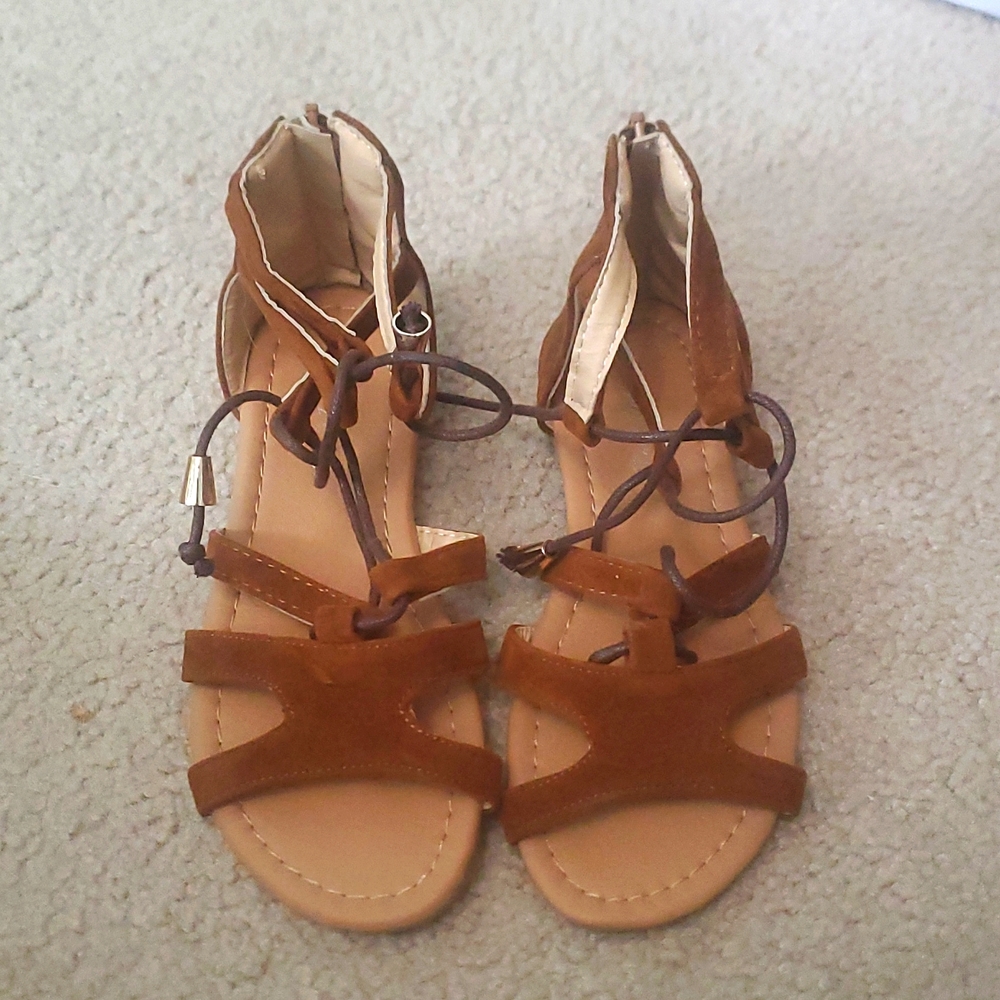 Girls Brown Suede Sandals - 1